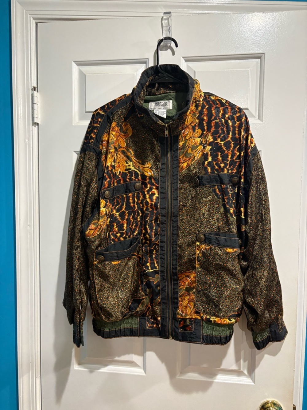 Clipper Bay track zipped jacket animal print vintage 80s mob wife sz M